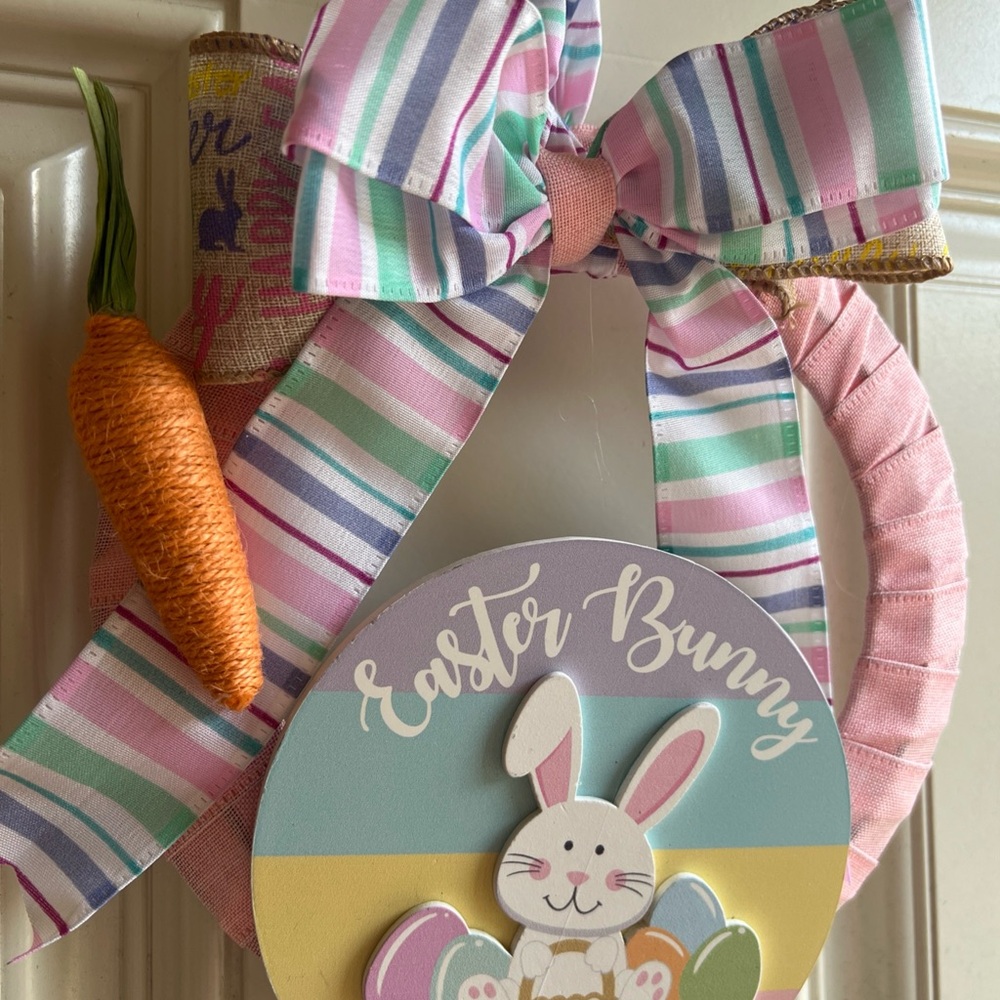 Easter Bunny mini 8 inch Wreath with Pastel Stripes